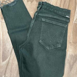 MOTHER High Waist Looker Ankle Fray Denim Jeans | Emerald